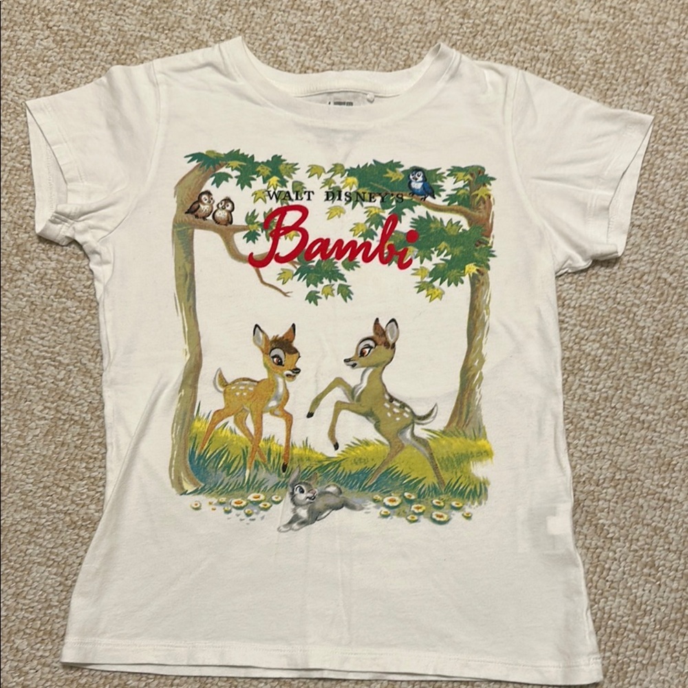 Uniqlo Disney White Bambi Kids Short Sleeve Tee Size 9-10